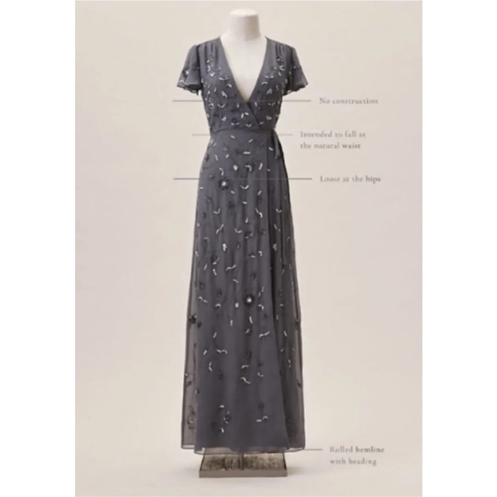 BHLDN Plymouth Grey Beaded Maxi Wrap Dress - Picture 6 of 10